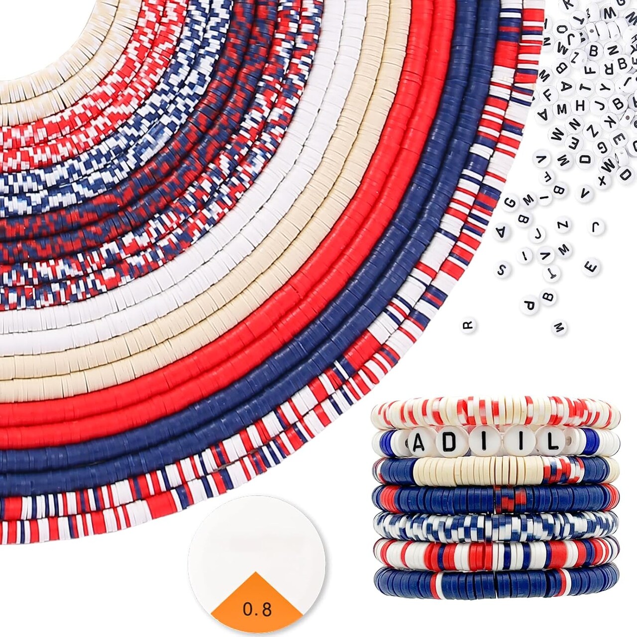 7200pcs Clay Beads Bracelet Making Kit, 6mm Polymer Heishi Beads for Jewelry Making, Friendship Bracelet Kit Birthday Gift for Adults Red Blue White